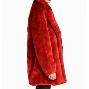 H&M size 12 Red Faux Fur Coat
